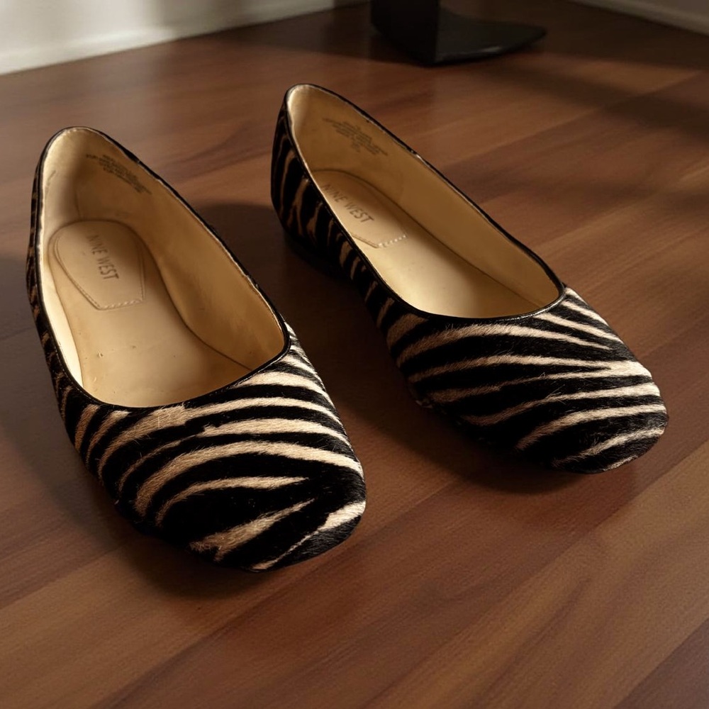 Nine West Zebra Print Cow Fur Flats Size 7